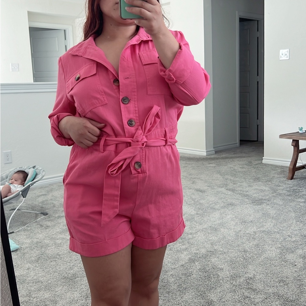 Express- Rocky Barnes pink denim romper